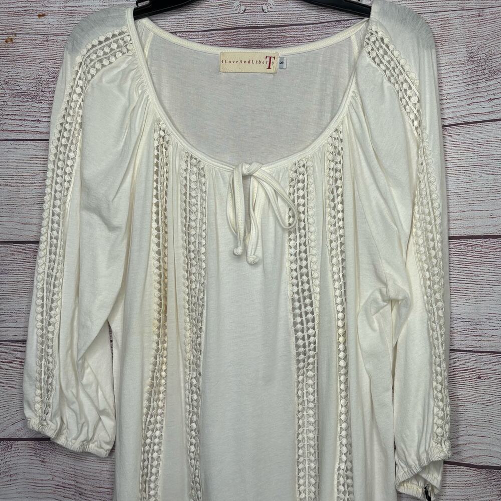 For Love & Liberty Johnny Was Lace Antique White Spliced Tee Shirt Small New - Picture 3 of 9